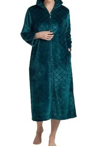 MISS ELAINE NWT $90 plush zip front cozy long robe dress XL Green