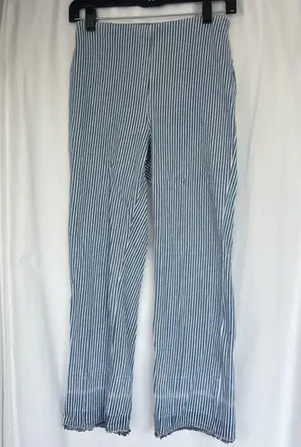 Lysse Daria Contrast Hem Denim Pattern Legging Pinstripe Fringe Timeless Coastal