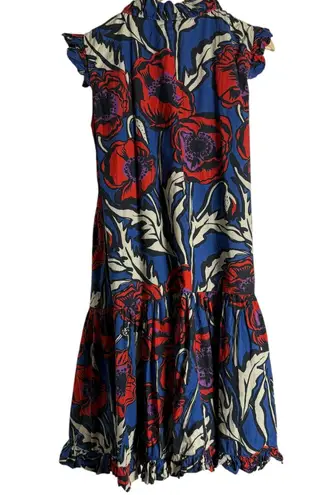 La DoubleJ Short and Sassy Floral Print Tiered Ruffle Cocktail Dress Size XL Blue