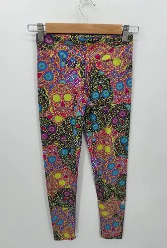 Dona Jo Fitwear Leggings Women Sz 1 Skull Bring Colorful Mardi Gras Compression