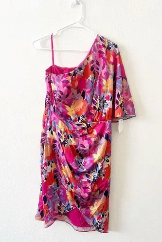 Aidan Mattox NEW Pink Floral One-Shoulder Dress Size 10 Ruffle