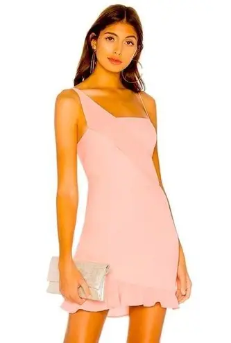 NBD  REVOLVE FOX RUFFLE HEM PEACHY PINK CORAL SPAGHETTI STRAP MINI DRESS S