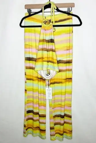 PLUSH Watercolor Sunset Halter Top/Wide Leg Pants NWT in Small