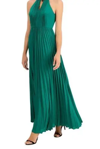 Calvin Klein  Womens Green Woven Halter-mock-neck Sleeveless Maxi Formal Dress 4