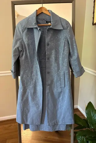 Bahari Light Blue Jacquard Trench Coat with Sheath Dress Size 14 Size M