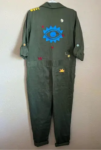 CBONZ Watch Your Back Evil Eye Organic Hemp Cotton Jumpsuit in Green Large