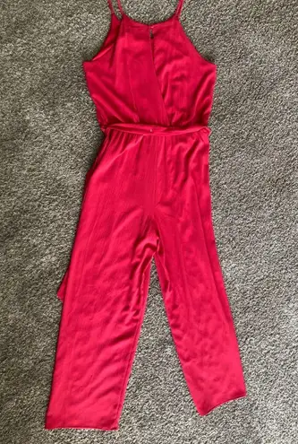 Sweet Storm Red Halter Jumpsuit with Relaxed Fit