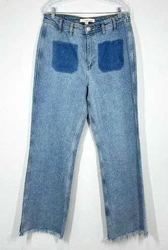 Seventy + Mochi Mabel Jean Patch Pocket in Rodeo Vintage Size 32 Frayed Hem NWT Blue