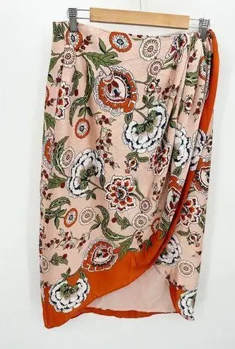 Ann Taylor Factory Peach Pink Orange Floral Print Zip Skirt Women's Size 6