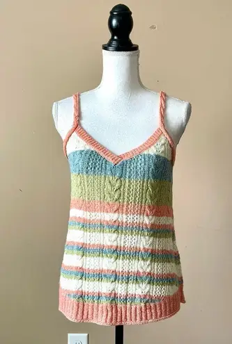 POL  | Crochet Knit Striped Sleeveless Tank Sweater Sz S
