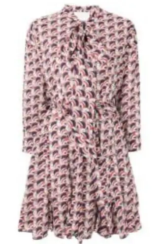 La DoubleJ Mantero Print Shirt Dress Rare Tie Neck Tie Waist Size Medium Blue