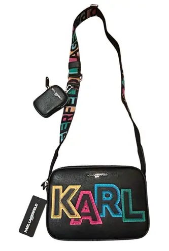Karl Lagerfeld Paris Maybelle Crossbody Purse Double Zipper Black With Mini Bag