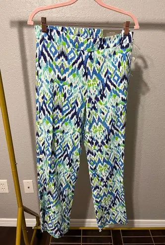 Soft Surroundings Sonoma Linen Blend Wide Leg Pants in Green/Teal Ikat