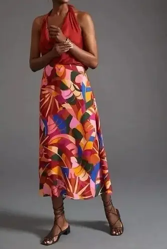 Farm Rio Lion Jungle Leaf Tropical Slip Midi Skirt, Size XXS