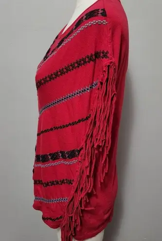 Ruff Hewn red embroidered fringe top size medium