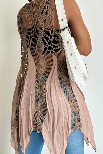 Soft Surroundings Asymmetrical Beige Crochet Tank Top