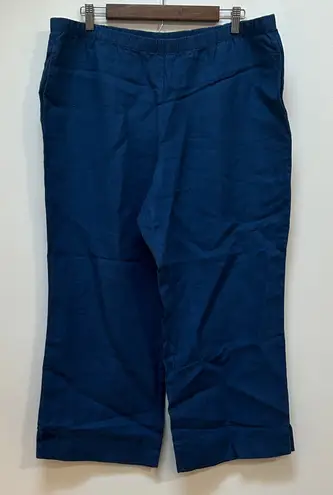 J JILL 100% LINEN CROPPED WIDE LEG TROUSER BEACH PANT SIZE LARGE NWT Blue