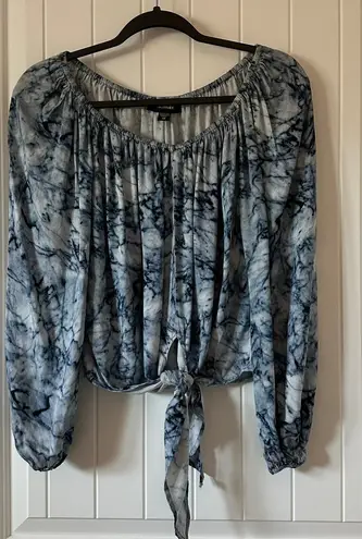 Karen Kane Tie Front Top Blouse Marble Print Long Sleeve XS