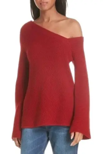 ALC Frank ALC Red Charly One Shoulder Cashmere Wool Sweater Bell Sleeve Women's XS