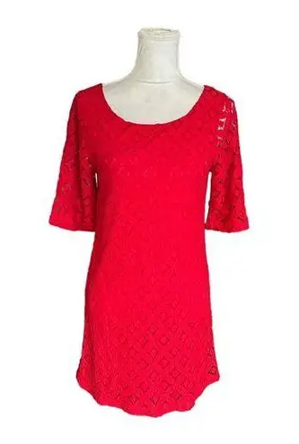 Love Note Love Notes Size M Red Lace Dress Bell Sleeves Oversized Zipper Classic Demure