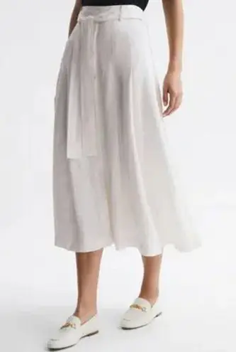 Reiss Oakley Button Belted Linen Blend Midi Skirt Ivory 0 NEW