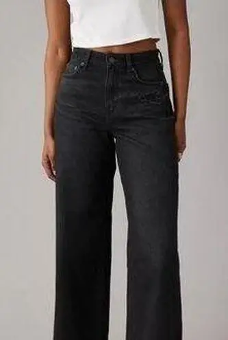 American Eagle SUPER HIGH-RISE BAGGY WIDE LEG ANKLES BLACK SIZE 4