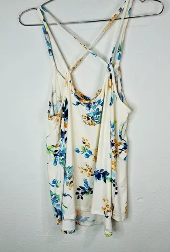 PaperMoon Floral Print Strappy Tank Top Large Crisscross Back Summer Blouse