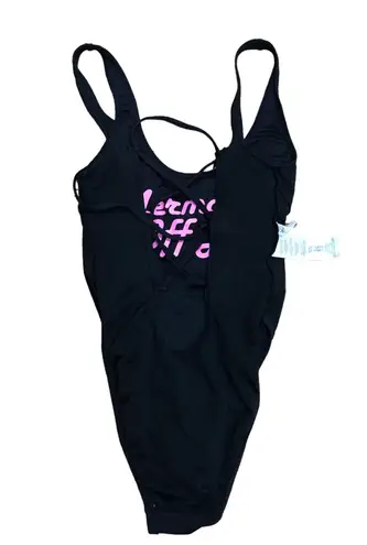 One Piece "Mermaid Off Duty"  Swimsuit - black w pink & tie up back Small S