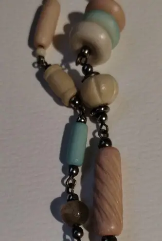 Gypsy Boho Bohemian Beaded Stones Double Strand Beach Silver Tone Necklace Tan