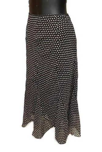 Anne Klein  Silk Black and All-Over Print Midi Maxi Skirt Size 12