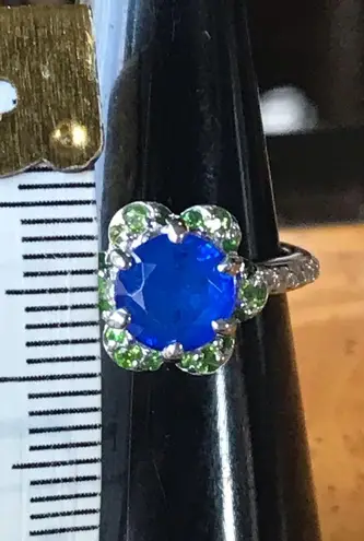 Blue Spinel Chrome Diopside Sterling Silver Ring Size 6