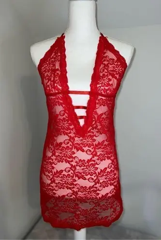 Women’s Sexy Red Halter Teddy Babydoll Lingerie Gown M Size M