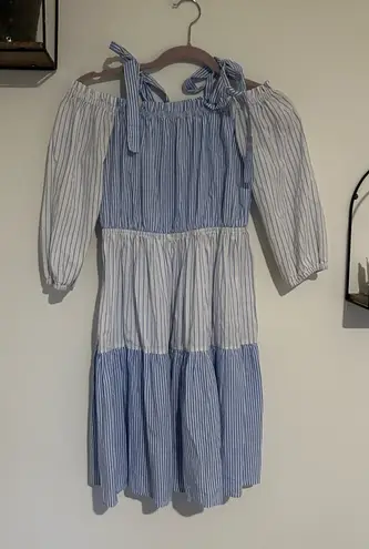 Line and Dot Anthropologie Blue & White Striped Off Shoulder Prairie Dress Medium - Image 1