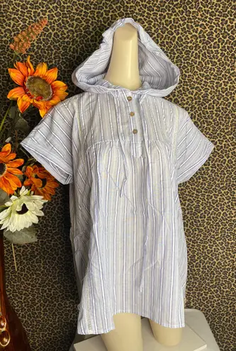 Doe & Rae ✅3/$30✅ NWT White/Blue Stripe Short Sleeved Cotton Hooded Top | SMALL |