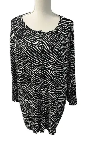 Marina Luna Zebra Print Buttoned Cardigan Women’s Plus Sz 3X Rayon Spandex Black