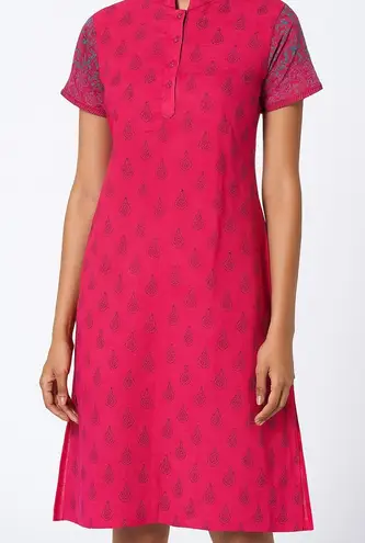 Aarong Pink Paisley Print Short Sleeve V Neck Kurti Tunic Top Bangladesh Size 36