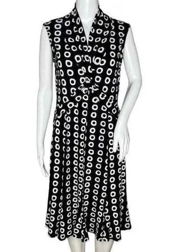 Joseph Ribkoff Dress Womens 10 Black White Geometric Fit & Flare Preppy Business