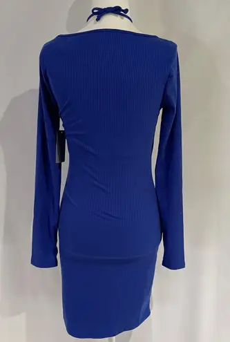 Lush Clothing New Lush Front Tie Cut Out Dress Long Sleeve Bodycon Mini Royal Blue