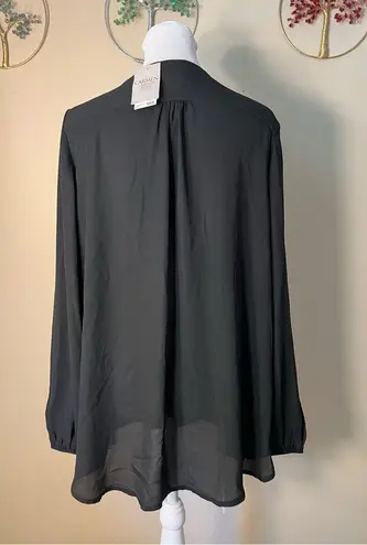 Carmen Marc Valvo Black Zip Neck Long Sleeve Blouse XL