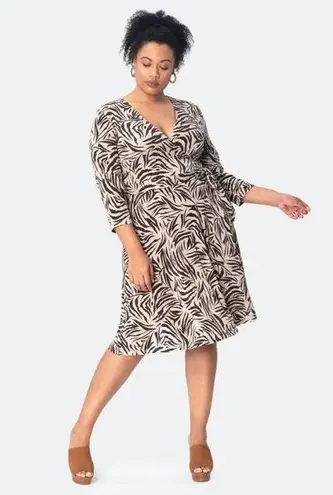 Leota Womens Perfect Wrap Zebra Safari Dress 3/4 Sleeve Beige Plus Size 1X