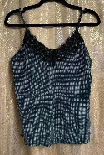 Avec Les Filles Navy Blue Black Polka Dot Lace Camisole Top Medium