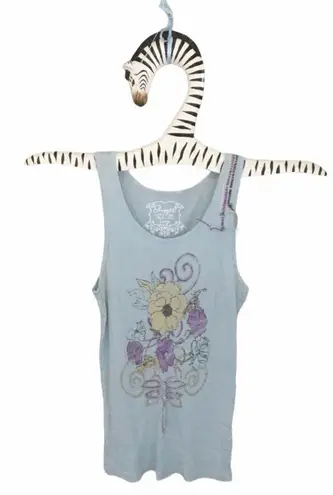 new Project e Vintage ❃ Floral Graphic Tank ❃ Baby Blue with Embroidery ❃ Large