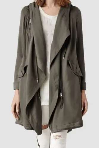 All Saints Portere Draped Hooded Parka in Army Green 4