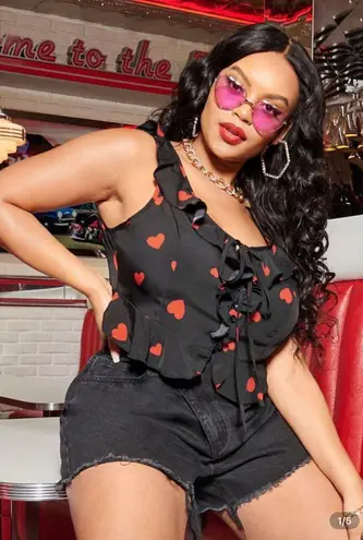 Shein Black and Red Heart Crop Top Size 0X