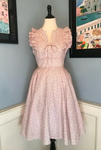 NWT British Retro 'Birdy' Delicate Pink Floral 50s Full Circle Dress Sz UK14 White