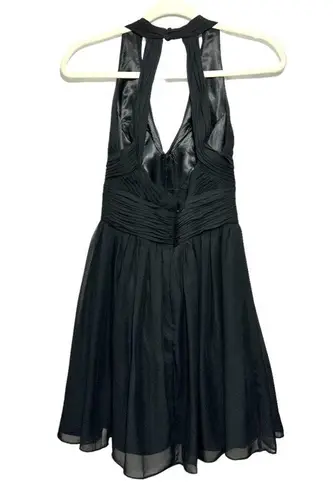Aidan Mattox Sz 2 Black V Neck Halter Cocktail Party Dress Above Knee Sleeveless