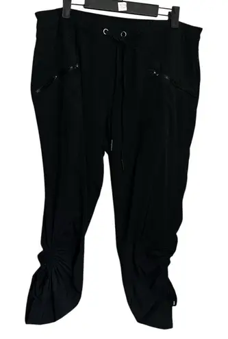 XCVI Wearables Cropped Pants XL Black Ruched Leg Zipper Pockets Drawstring Waist