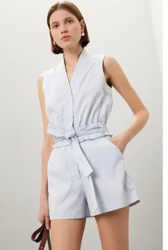DEREK LAM 10 CROSBY x RTR Light Blue Cotton Button Front Tie Waist Romper Size46 Size undefined