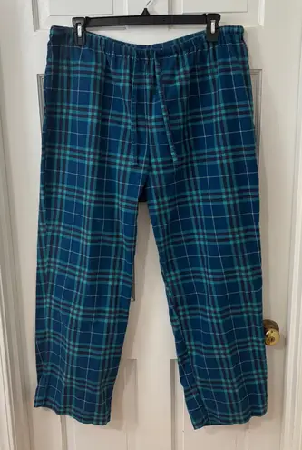 LLBean Women 1X Plus Tartan Blue Plaid Flannel Pajama Pants Cotton Lounge Sleep