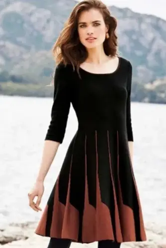 Peruvian Connection Parc Royal Dress Pima Cotton Black/Copper A-Line Knit Small